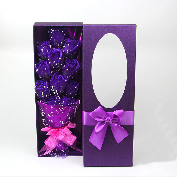 Fashion Online 11 Chiffon Red Soap Flower With Bouquet Box Blue Pink Artificial Rose Gift for Wife