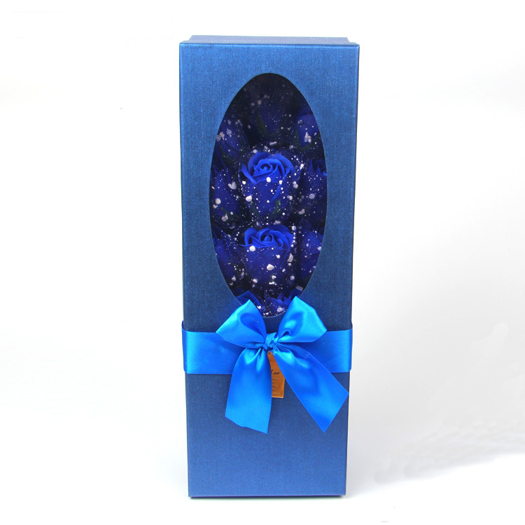 Fashion Online 11 Chiffon Red Soap Flower With Bouquet Box Blue Pink Artificial Rose Gift for Wife