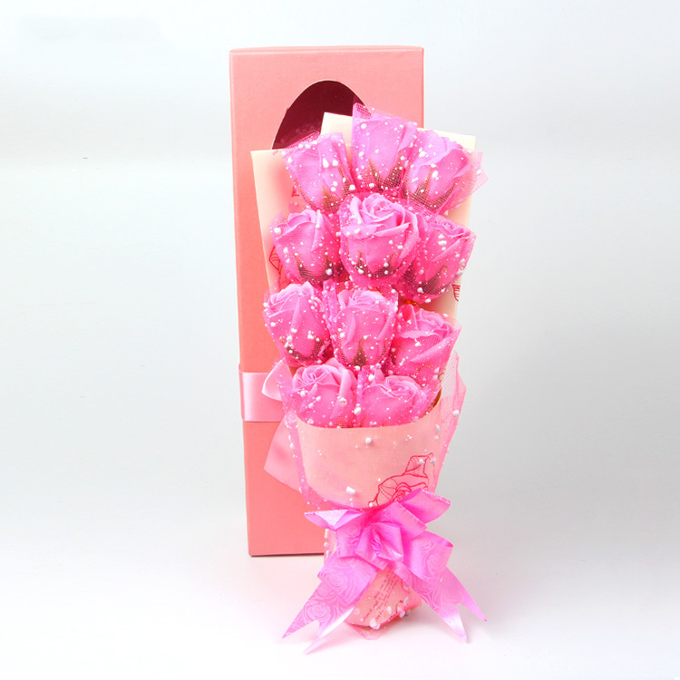 Fashion Online 11 Chiffon Red Soap Flower With Bouquet Box Blue Pink Artificial Rose Gift for Wife