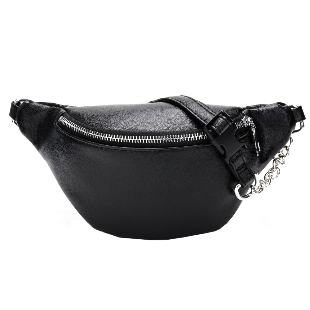 Fashion Chain Leather Messenger Bag Shoulder Bag Female Large Capacity ZipperMoney Waist Packs