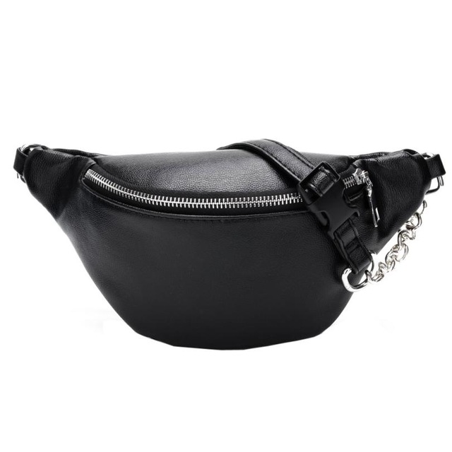 Fashion Chain Leather Messenger Bag Shoulder Bag Female Large Capacity ZipperMoney Waist Packs