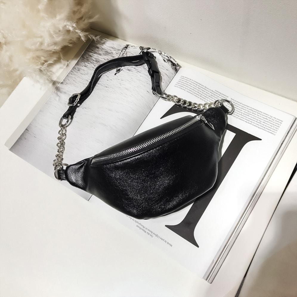Fashion Chain Leather Messenger Bag Shoulder Bag Female Large Capacity ZipperMoney Waist Packs