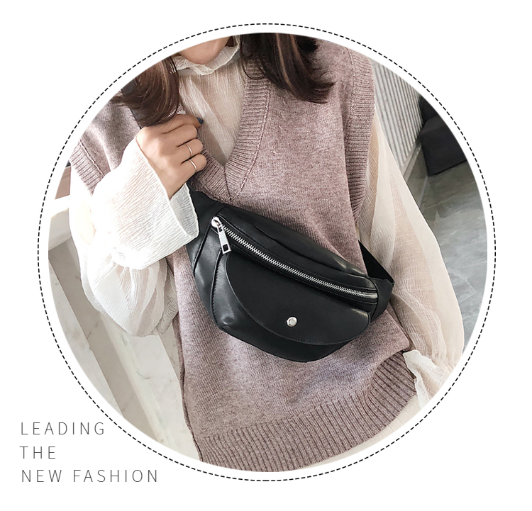 Fashion Chain Leather Messenger Bag Shoulder Bag Female Large Capacity ZipperMoney Waist Packs
