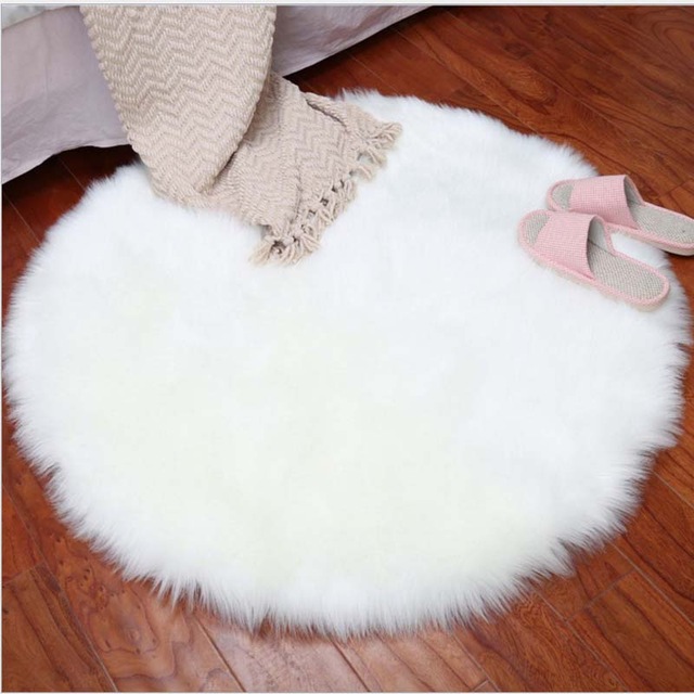 Round Soft Faux Sheepskin Fur Area Rugs for Bedroom Living Room Floor Shaggy Silky Plush Carpet