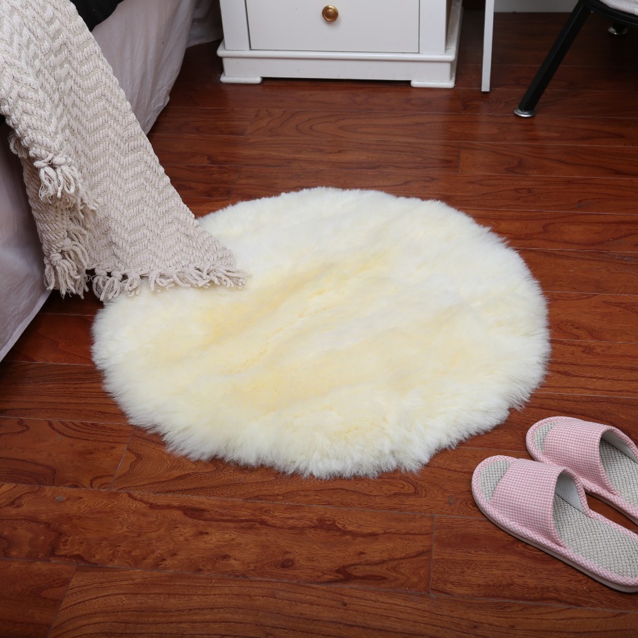 Round Soft Faux Sheepskin Fur Area Rugs for Bedroom Living Room Floor Shaggy Silky Plush Carpet