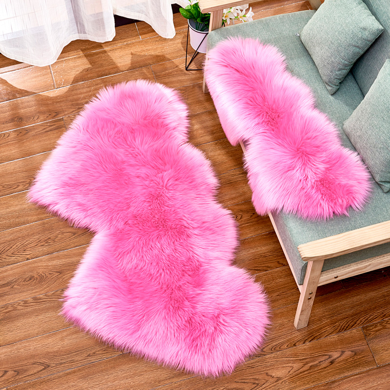 Fluffy Plush Area Rug Faux Fur Carpet Double Heart Artificial Wool Sheepskin Rugs Shaggy Carpets