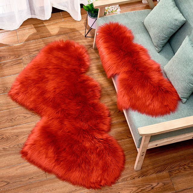 Fluffy Plush Area Rug Faux Fur Carpet Double Heart Artificial Wool Sheepskin Rugs Shaggy Carpets