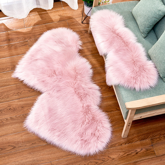 Fluffy Plush Area Rug Faux Fur Carpet Double Heart Artificial Wool Sheepskin Rugs Shaggy Carpets