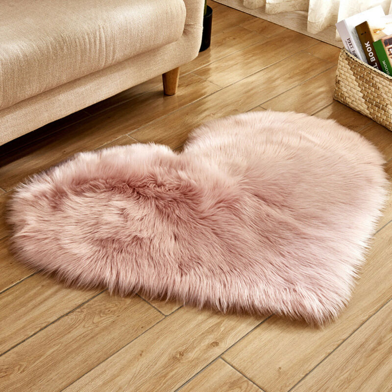 Wool Sheepskin Baby Room Mat Long Hairy Rug Blue White Pink Shaggy Carpet Love Heart Shape Fur Rugs