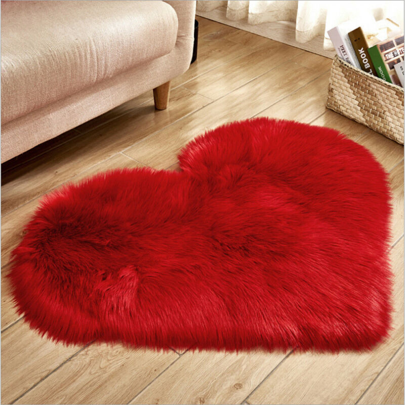 Wool Sheepskin Baby Room Mat Long Hairy Rug Blue White Pink Shaggy Carpet Love Heart Shape Fur Rugs
