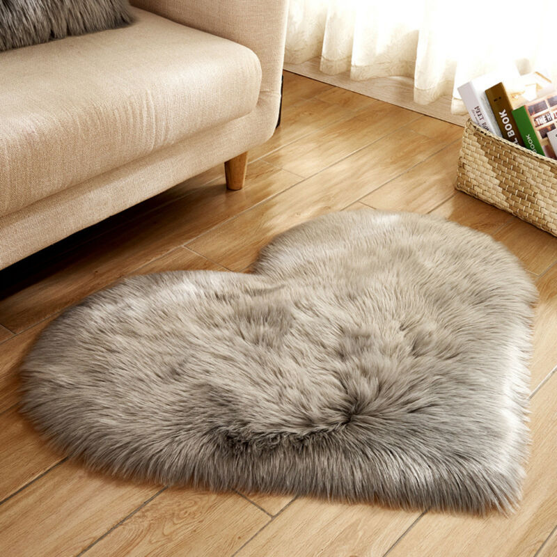 Wool Sheepskin Baby Room Mat Long Hairy Rug Blue White Pink Shaggy Carpet Love Heart Shape Fur Rugs