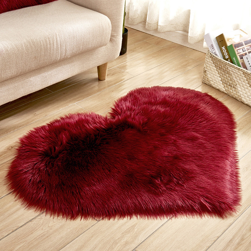 Wool Sheepskin Baby Room Mat Long Hairy Rug Blue White Pink Shaggy Carpet Love Heart Shape Fur Rugs