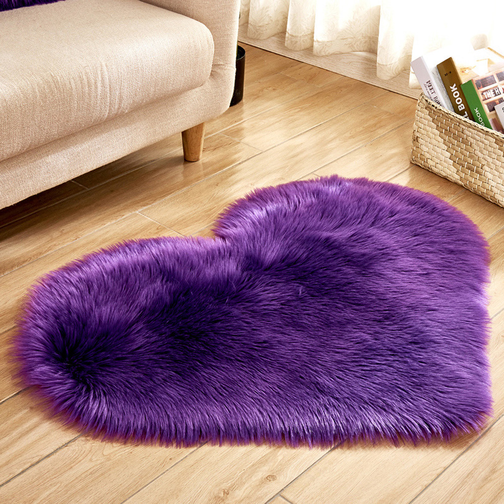 Wool Sheepskin Baby Room Mat Long Hairy Rug Blue White Pink Shaggy Carpet Love Heart Shape Fur Rugs