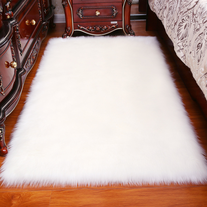 Long Hair Carpet Room Deco Artificial Rectangle Fluffy Mat Pad Anti-Slip Chair Sofa Cover Plain Rugs