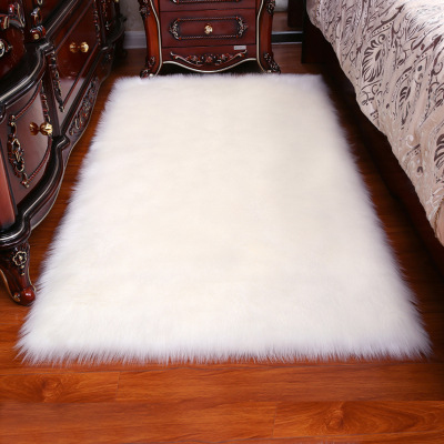 Long Hair Carpet Room Deco Artificial Rectangle Fluffy Mat Pad Anti-Slip Chair Sofa Cover Plain Rugs