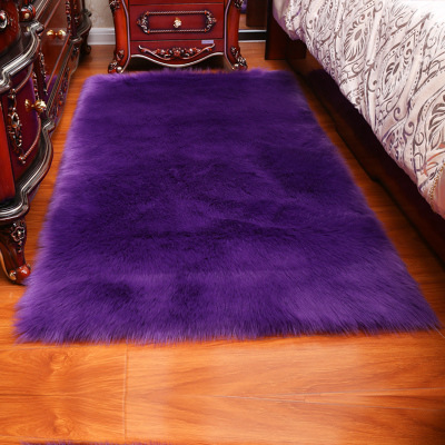 Long Hair Carpet Room Deco Artificial Rectangle Fluffy Mat Pad Anti-Slip Chair Sofa Cover Plain Rugs