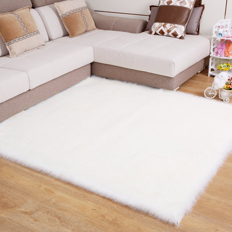 Long Hair Carpet Room Deco Artificial Rectangle Fluffy Mat Pad Anti-Slip Chair Sofa Cover Plain Rugs