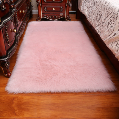 Long Hair Carpet Room Deco Artificial Rectangle Fluffy Mat Pad Anti-Slip Chair Sofa Cover Plain Rugs