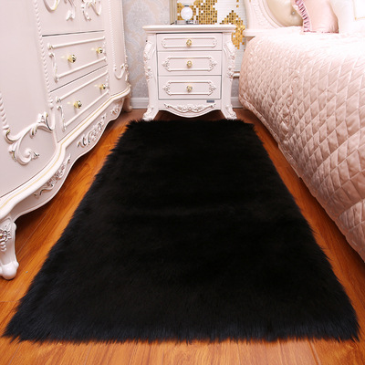 Long Hair Carpet Room Deco Artificial Rectangle Fluffy Mat Pad Anti-Slip Chair Sofa Cover Plain Rugs