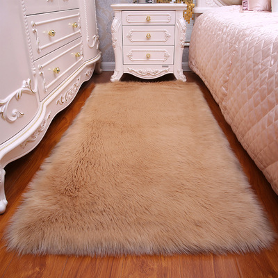 Long Hair Carpet Room Deco Artificial Rectangle Fluffy Mat Pad Anti-Slip Chair Sofa Cover Plain Rugs