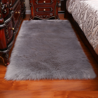 Long Hair Carpet Room Deco Artificial Rectangle Fluffy Mat Pad Anti-Slip Chair Sofa Cover Plain Rugs