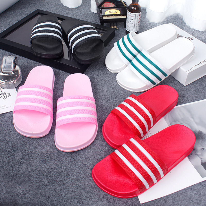 Household Shoes men&apos;s simple striped slippers women&apos;s sandals couple indoor antiskid bath slippers