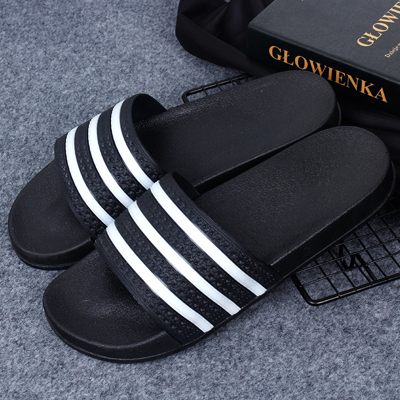 Household Shoes men&apos;s simple striped slippers women&apos;s sandals couple indoor antiskid bath slippers