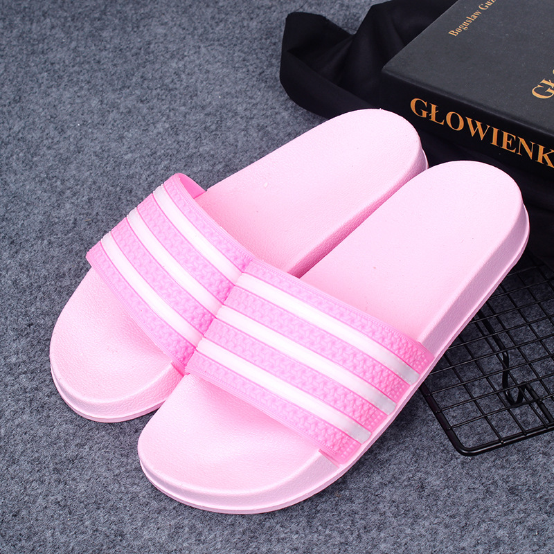 Household Shoes men&apos;s simple striped slippers women&apos;s sandals couple indoor antiskid bath slippers