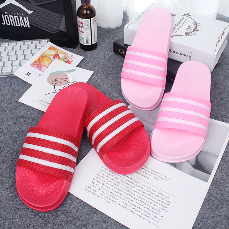 Household Shoes men&apos;s simple striped slippers women&apos;s sandals couple indoor antiskid bath slippers