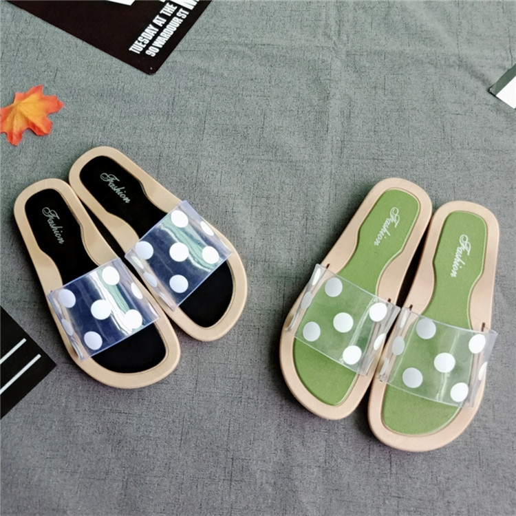 Ins sandals women's new summer fashion  transparent slipper with dots in Korean flat heels
