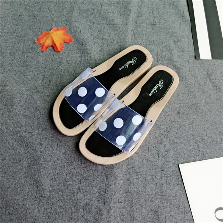 Ins sandals women's new summer fashion  transparent slipper with dots in Korean flat heels