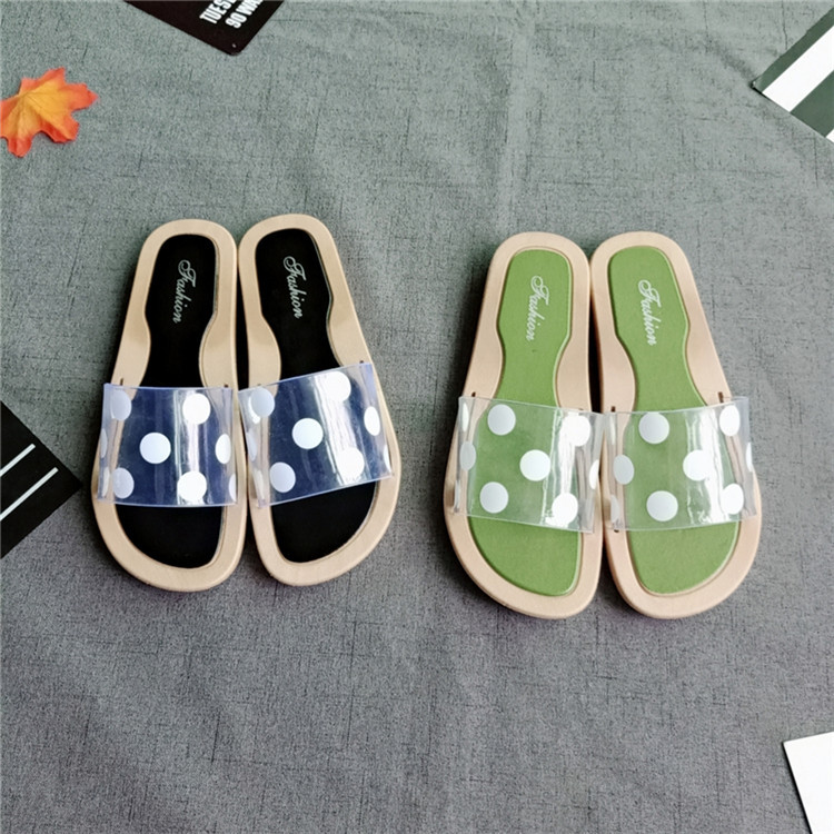 Ins sandals women's new summer fashion  transparent slipper with dots in Korean flat heels