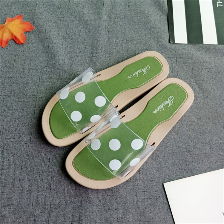 Ins sandals women's new summer fashion  transparent slipper with dots in Korean flat heels