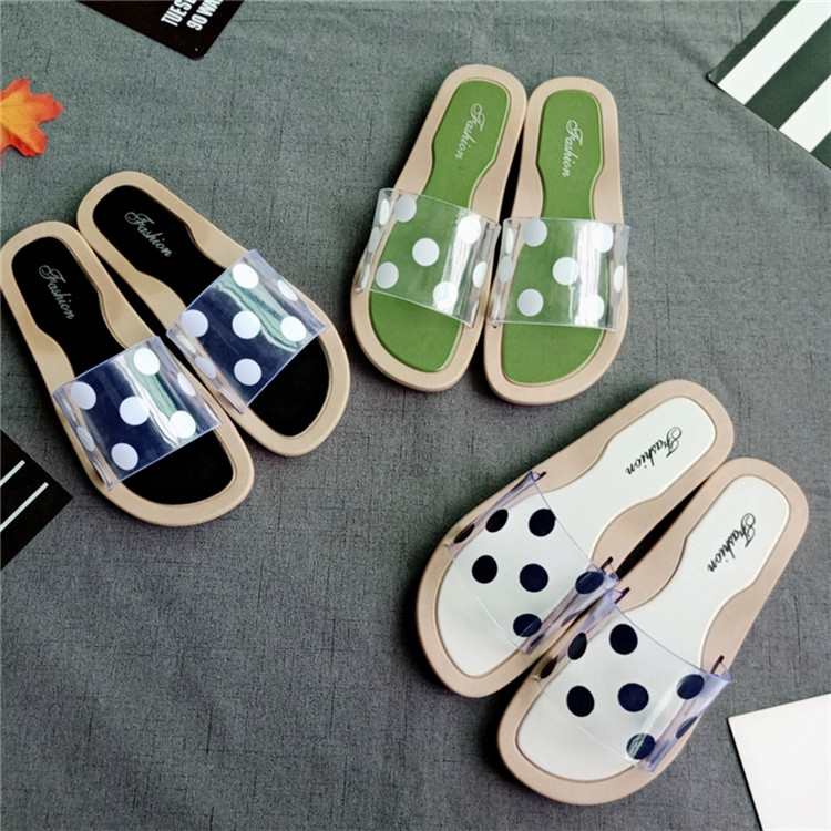Ins sandals women's new summer fashion  transparent slipper with dots in Korean flat heels