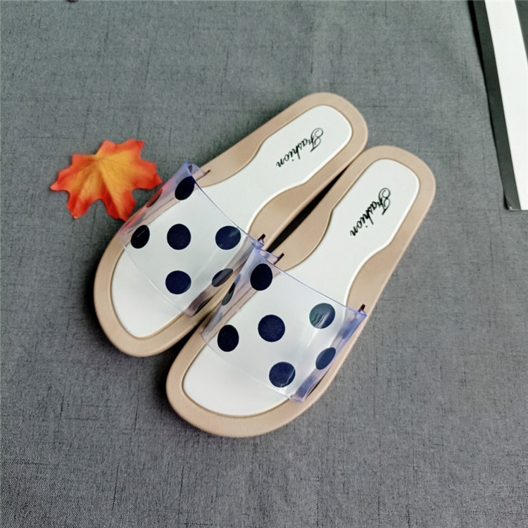 Ins sandals women's new summer fashion  transparent slipper with dots in Korean flat heels