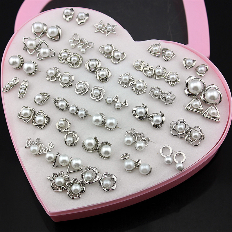 36 Pairs of box Earrings rose gold imitation pearl earrings high grade pearl earrings wholesale