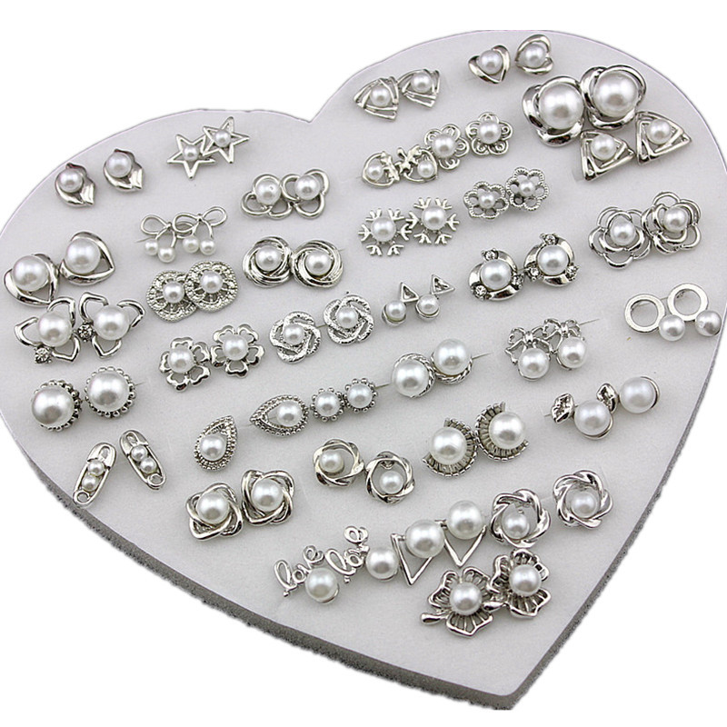 36 Pairs of box Earrings rose gold imitation pearl earrings high grade pearl earrings wholesale