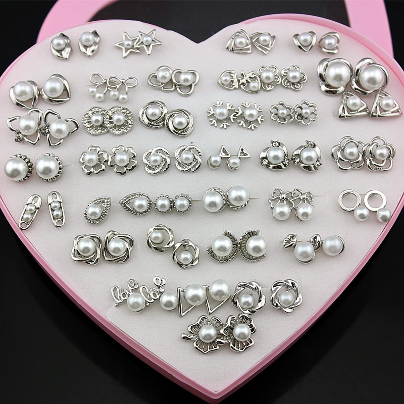 36 Pairs of box Earrings rose gold imitation pearl earrings high grade pearl earrings wholesale