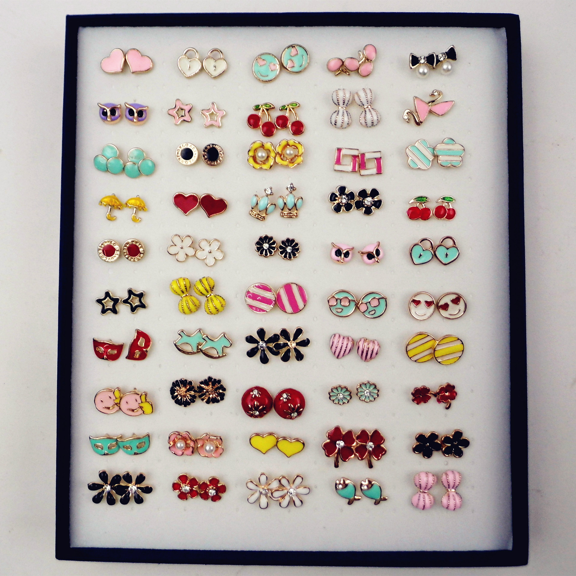 High quality oil dripping earringsmultiple cartoon patterns anti allergy earrings 50 pairs jewelry