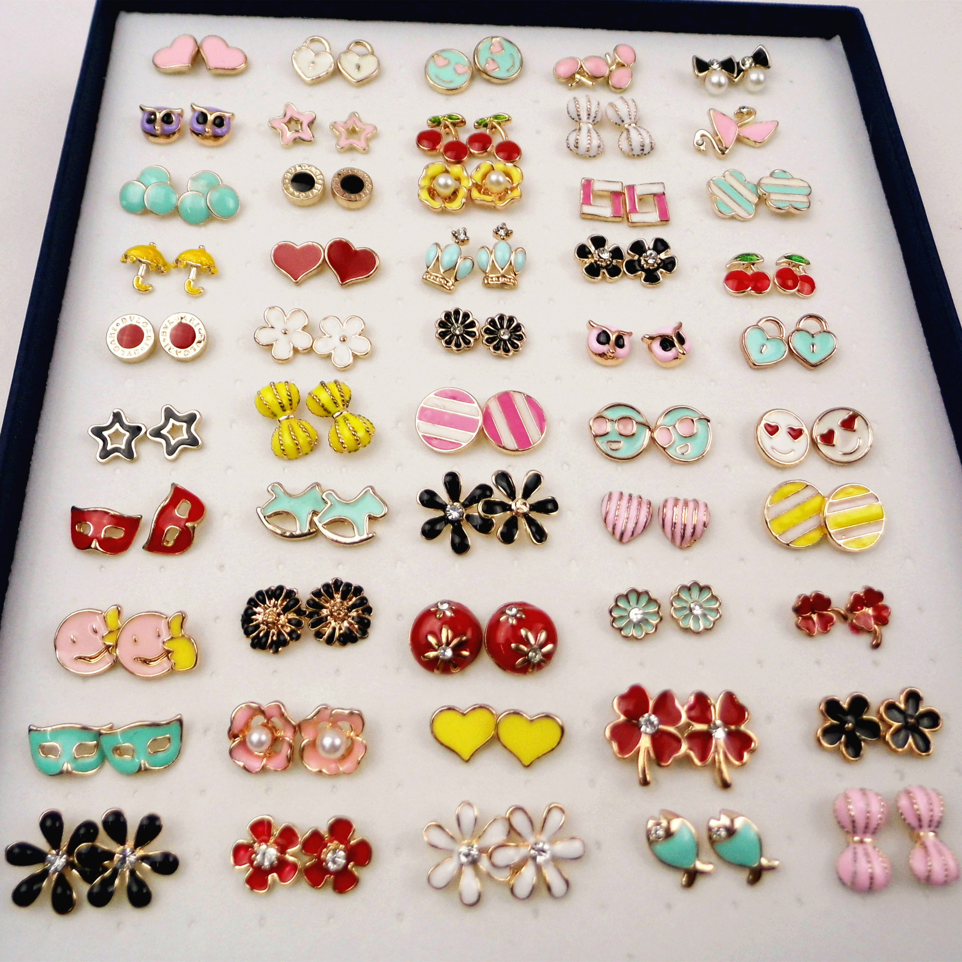 High quality oil dripping earringsmultiple cartoon patterns anti allergy earrings 50 pairs jewelry