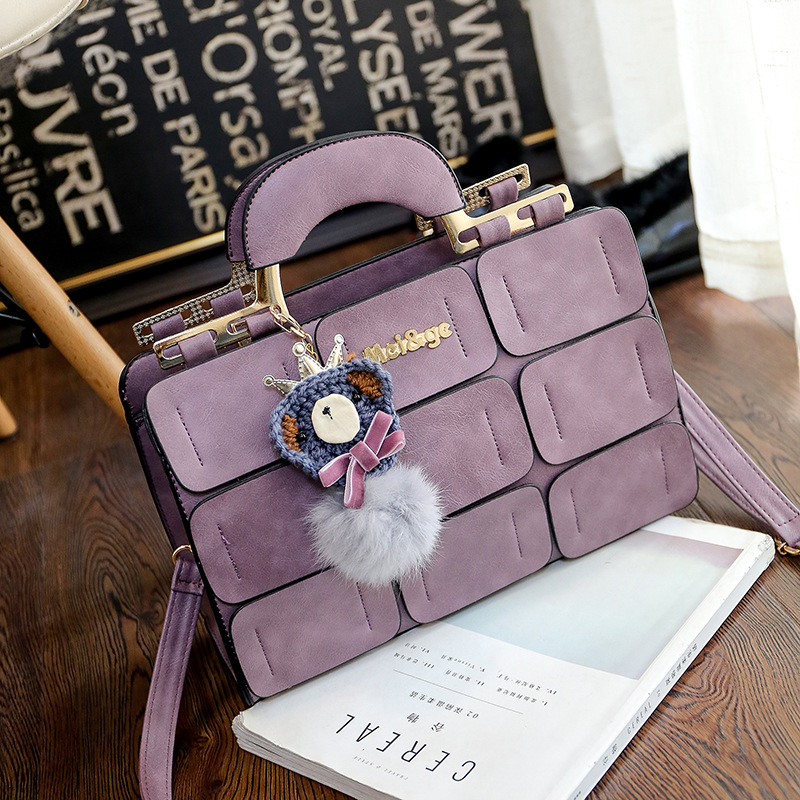 Handbag 2020 women's bag chaogongge single shoulder bag sewing Boston wool ball messenger bag