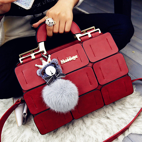 Handbag 2020 women's bag chaogongge single shoulder bag sewing Boston wool ball messenger bag