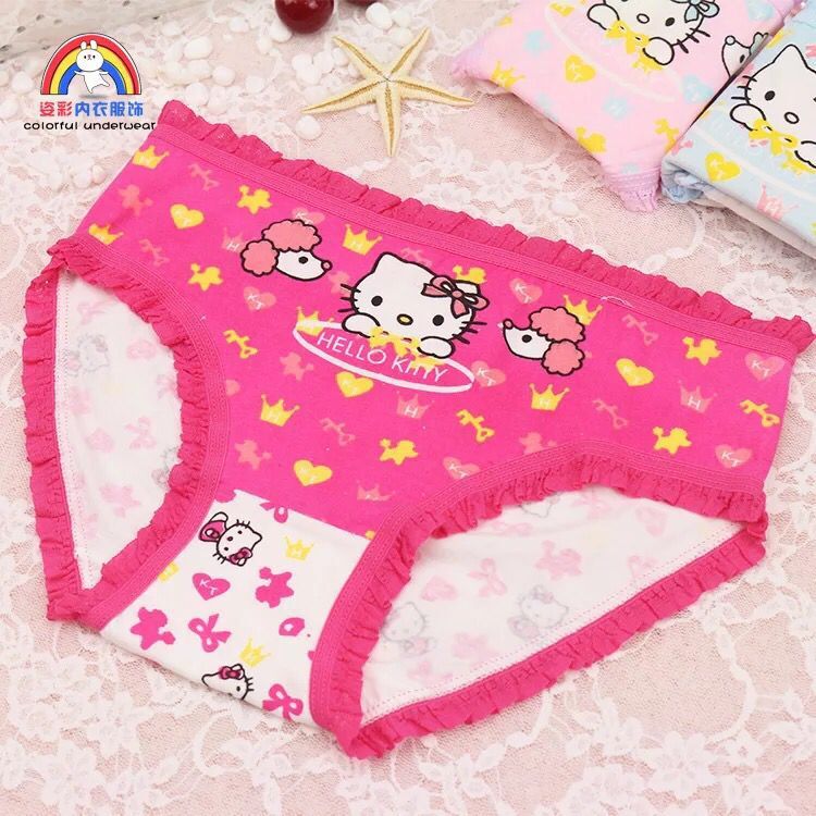 12pcs in Pack Baby underwear baby cute cartoon Hello Kitty Cat Cotton Briefs girls underwear lace