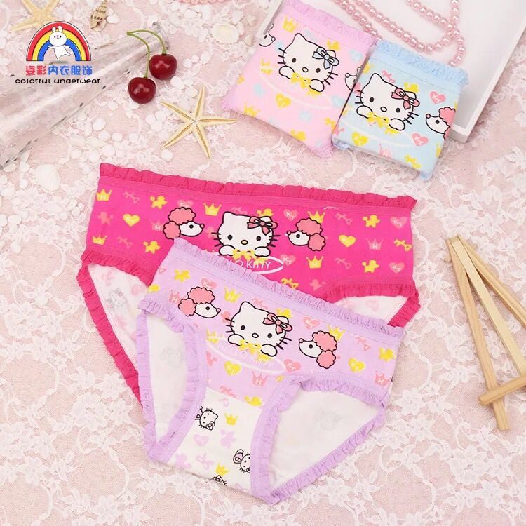 12pcs in Pack Baby underwear baby cute cartoon Hello Kitty Cat Cotton Briefs girls underwear lace