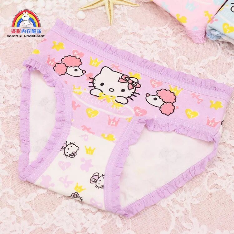 12pcs in Pack Baby underwear baby cute cartoon Hello Kitty Cat Cotton Briefs girls underwear lace