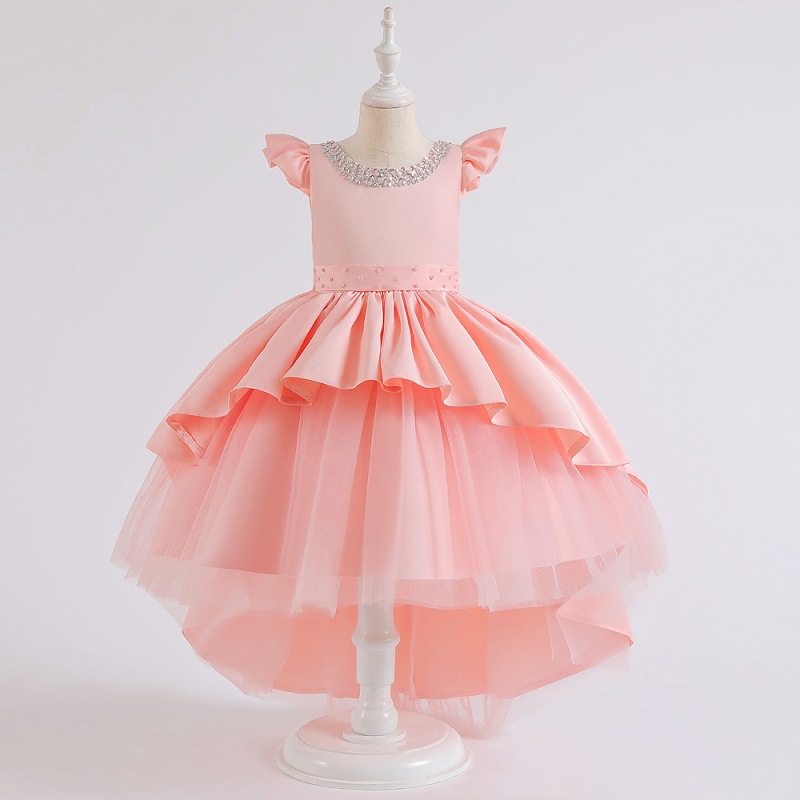 Children's Princess Dress v-back Tuxedo Dress handmade Beaded small flying sleeve bow shawl skirt