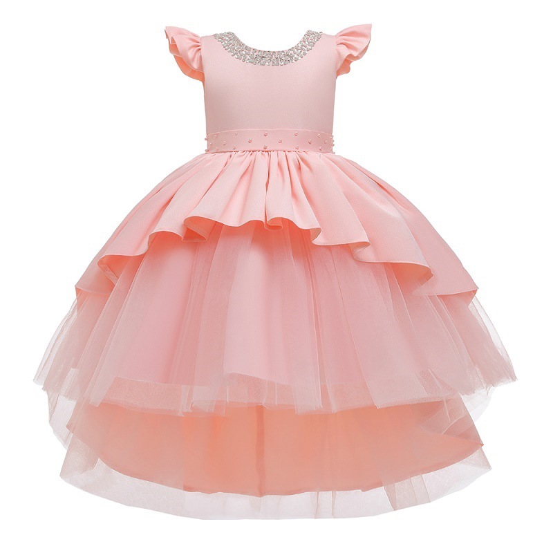 Children's Princess Dress v-back Tuxedo Dress handmade Beaded small flying sleeve bow shawl skirt