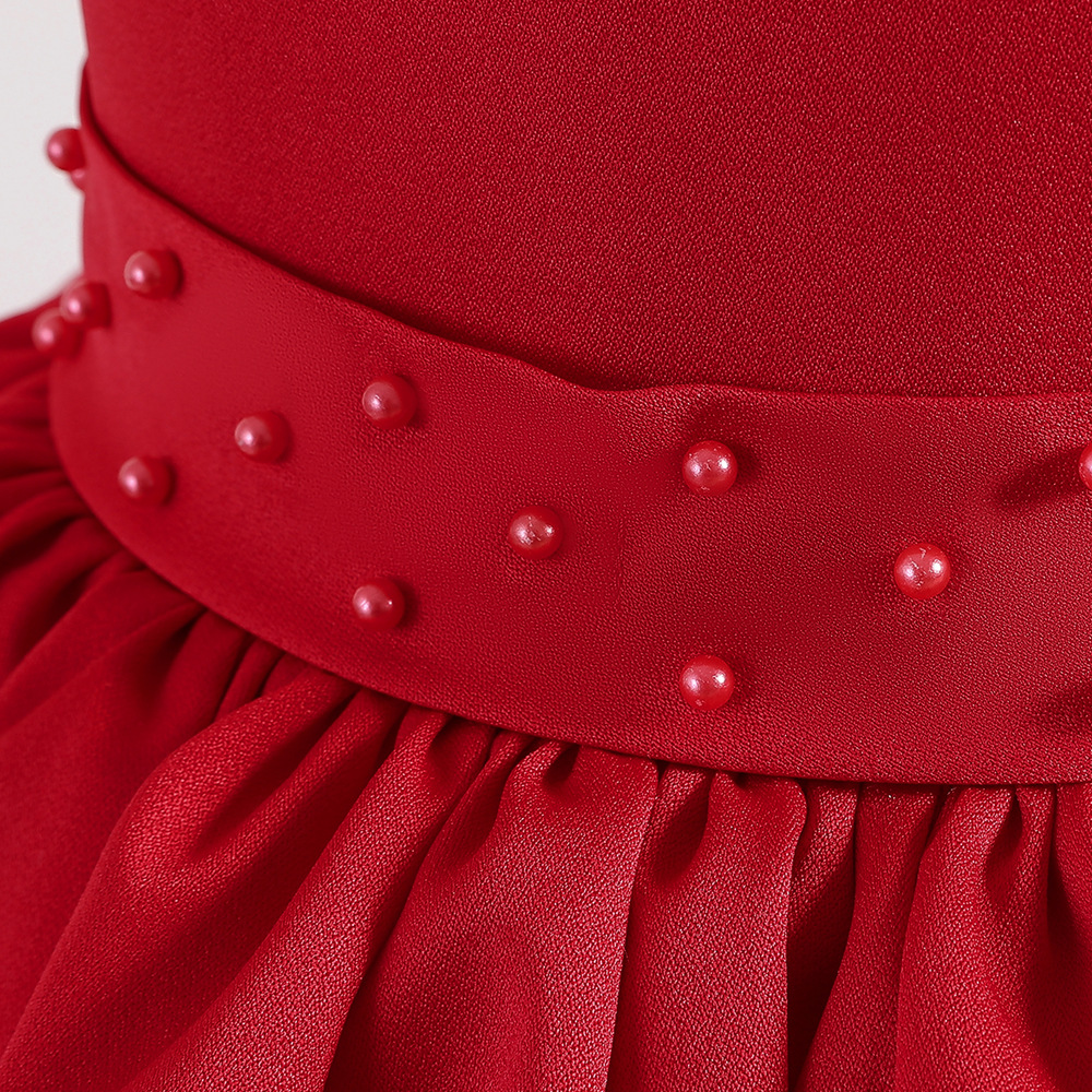 Children's Princess Dress v-back Tuxedo Dress handmade Beaded small flying sleeve bow shawl skirt