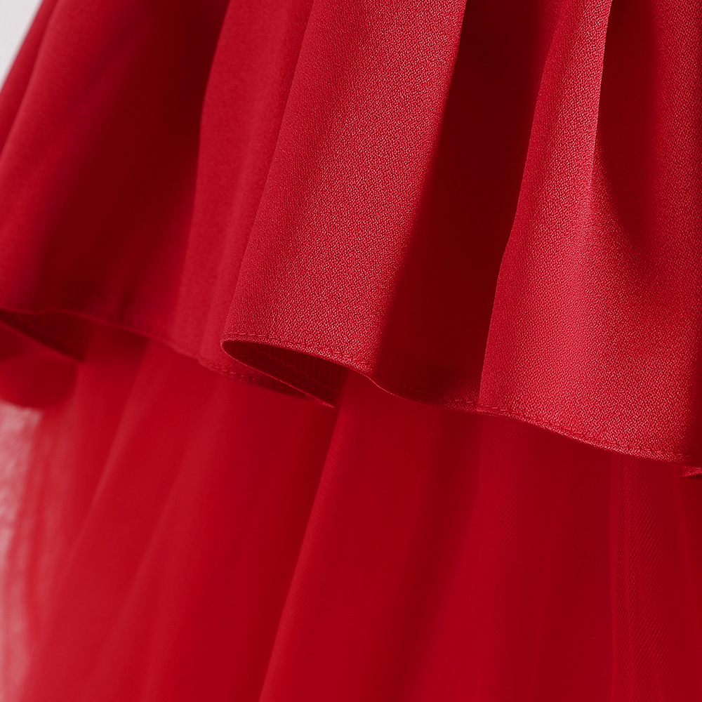 Children's Princess Dress v-back Tuxedo Dress handmade Beaded small flying sleeve bow shawl skirt