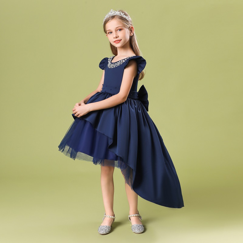 Children's Princess Dress v-back Tuxedo Dress handmade Beaded small flying sleeve bow shawl skirt